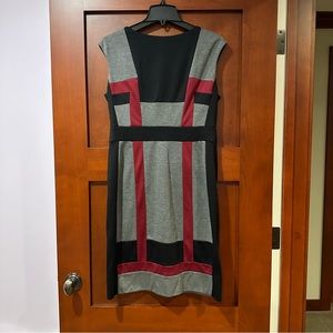 London Times Color Block Sleeveless Pencil Dress Maroon